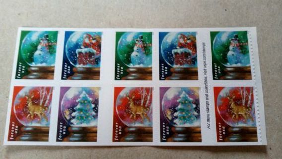 10- FOREVER US POSTAGE STAMPS... SNOW GLOBES