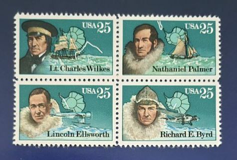 One Block 4 Mint .25 Explorers Postage Stamps