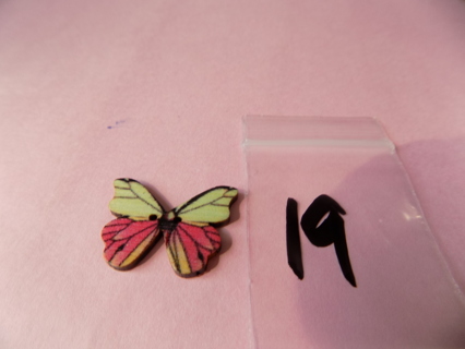 wood butterfly button # 19 mint green, pink