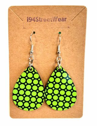 Green Polka Dots Teardrop Earrings B-15