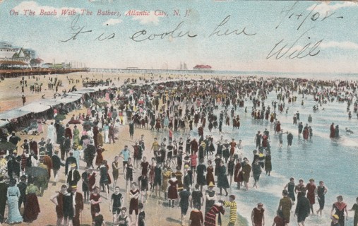 Vintage Used Postcard: 1908 Beach Bathers, Atlantic City, NJ