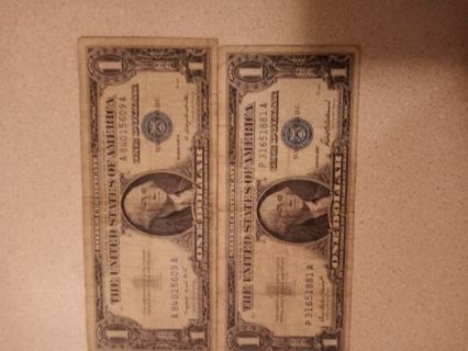 2 1957 circulated silver certificates