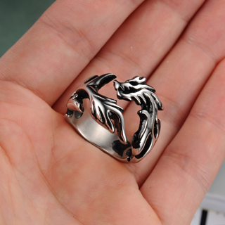[NEW] Dragon SILVER Tone Ring .925 Sterling Silver Plated Mens Gift Jewelry