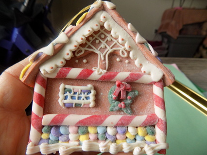 Polymar clay candy house ornament # 2 peppermint sticks & pastel wafer decorations