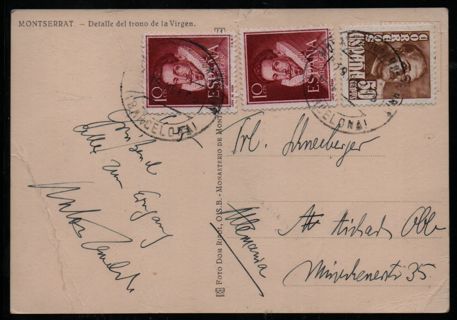 postcard from Spain sent 19. Nov. 1955 to Ms. Schneeberger (german actor and comedian of the 80ties)