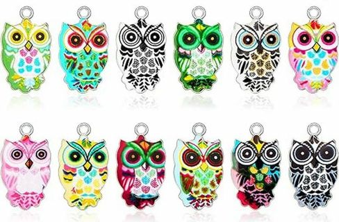 12PC ENAMEL OWL CHARMS LOT 4 (PLEASE READ DESCRIPTION) 