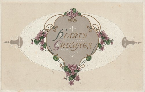 Vintage Used Postcard: (d): Pre Linen: Hearty Greetings