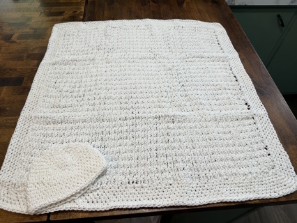 Handmade Crocheted Shower or Gift Baby Blanket and Hat