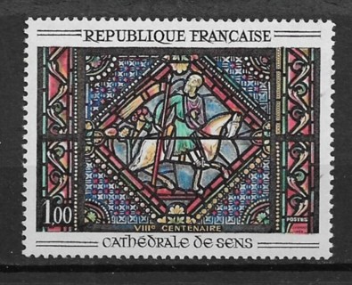 1965 France Sc1114 St. Paul on the Damascus Road, Window, Cathedral of Sens MNH