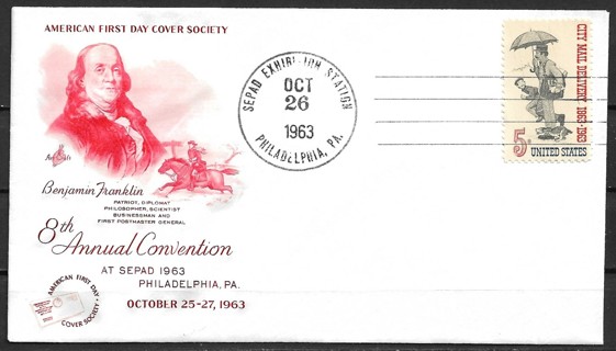 1963 Sc1238 City Mail Delivery Centennial FDC