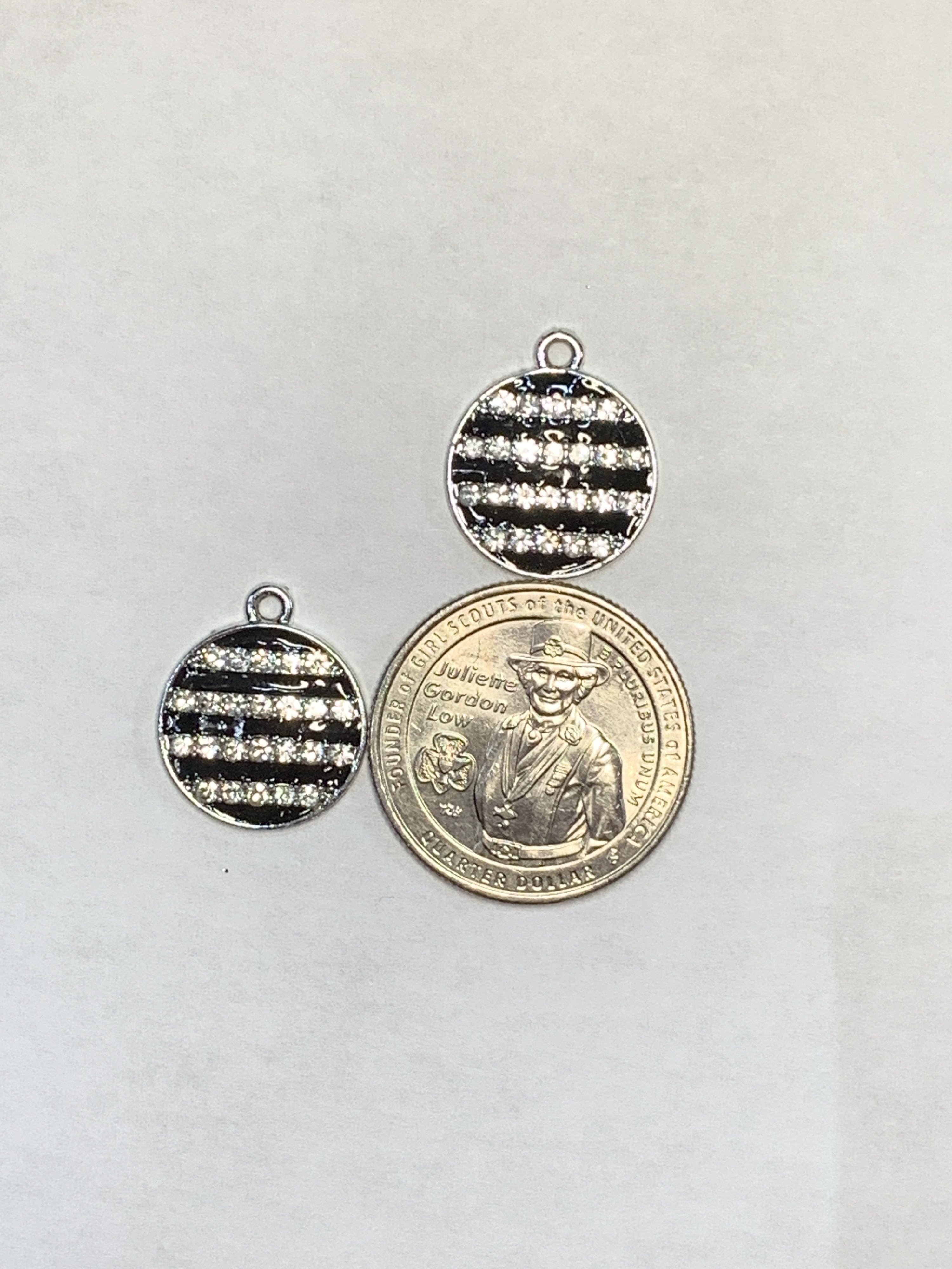 Free: BLACK/WHITE CHARMS~#3~CIRCLES~CUBIC ZIRCONIAS~SET OF 2 CHARMS~FREE SHIPPING!