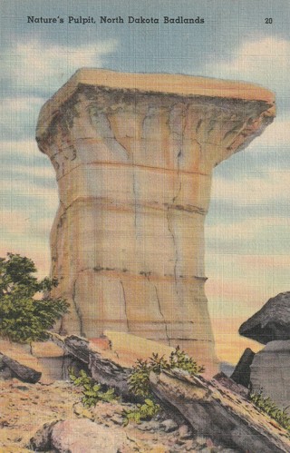 Vintage Unused Postcard: z: Linen: Nature's Pulpit, North Dakota Badlands