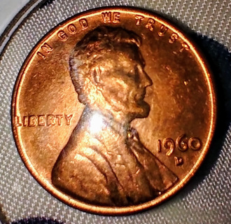 PENNY UNCIRCULATED 1960 D WITH ERROR FILLED IN BOTTOM ON R IN LIBERTY FANTASTIC LOOK.