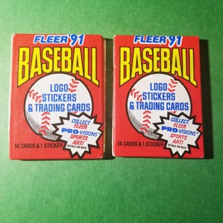 WAX PACK - 1991 FLEER Baseball - LOT of (2) Wax Packs (Factory Sealed) 