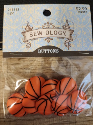 NEW - Sew-Ology - Basketball Buttons - 8 in package 