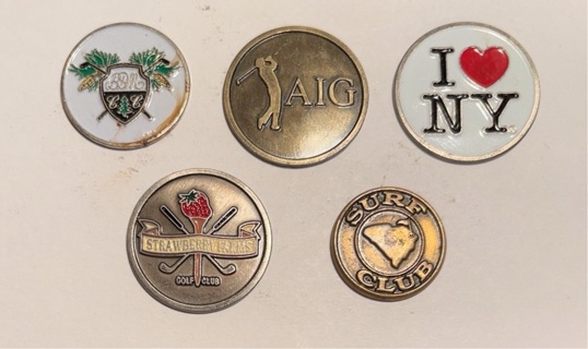 5 Different Vintage Golf Ball Markers