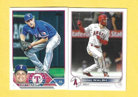 2023 Topps Series 1 Corey Seager + 2012 Topps 1 Jared Walsh Rangers Baseball Cards