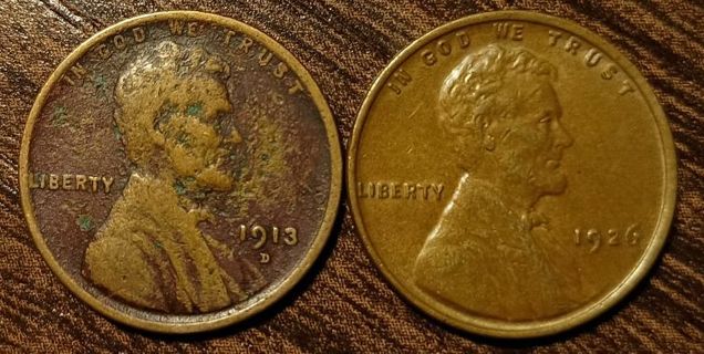 1913-D & 1926 USA Lincoln Wheat Cents Full bold dates!