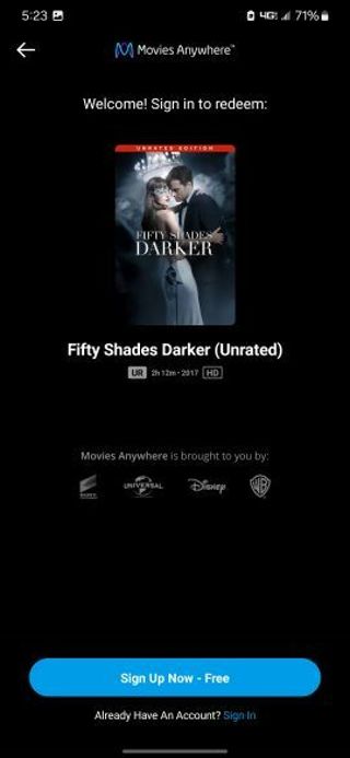 Fifty shades darker unrated Digital HD movie code MA/VUDU/iTunes