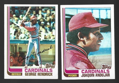 1982 Topps 2 different St. Louis Cardinals Cards - #420 George Hendrick #533 Joaquin Andujar