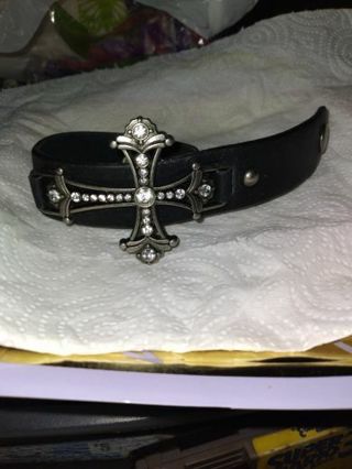 Genuine leather cross bling bracelet