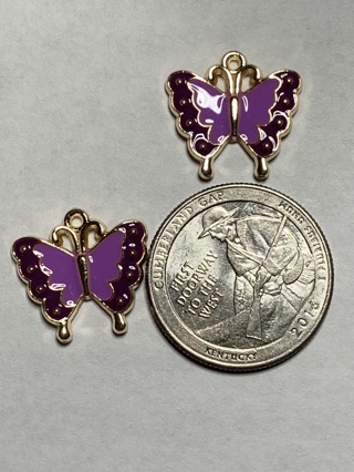 BUTTERFLY CHARMS~#9~PURPLE WITH PURPLE~SET OF 2~FREE SHIPPING!