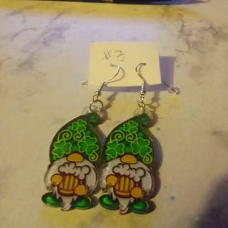 #3-Acrylic Saint Patrick's Day Gnome Earrings