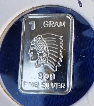 .999 pure fine Silver gram Collectable bar ~ Indian Head ~