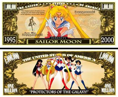1 sailor moon million dollar novelty fake money W/Sleeve (Anime Manga)