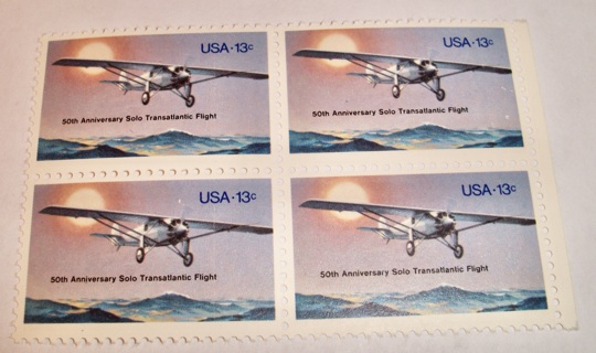 Scott #1710, Lindberg Flight, Pane of 4 Useable 13¢ US Postage Stamps