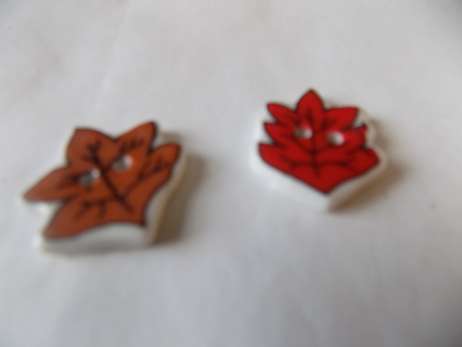 2 Autumn leaves one brown and one red buttons