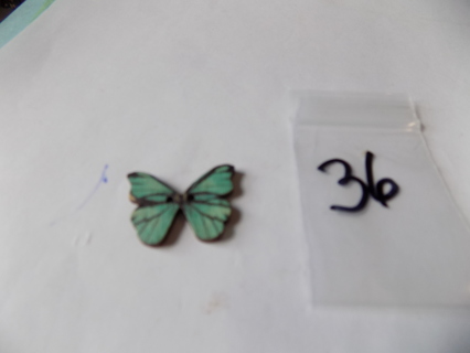 Wood butterfly button #36 bluish green