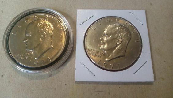 1971-D AND 1977-D EISENHOWER DOLLARS.