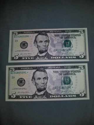 Sequential 2021 Series $5 Star notes uncirculated  