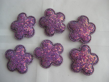 6 sparkly glittery purple flower patches/embellishments, 1.25", new out of package