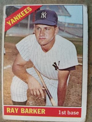 1966 T.C.G. RAY BARKER NEW YORK YANKEES BASEBALL CARD# 323