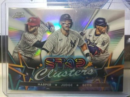 2023 Topps Chrome star clusters Bryce Harper, Mookie Betts, and Aaron Judge Refractor