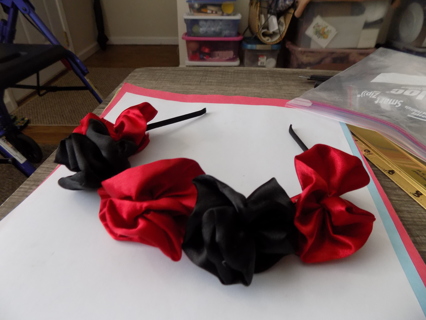 Black and red satin ribbon roses headband