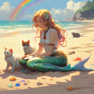 Listia Digital Collectible: Mermaid & Kittens In The Sand