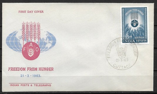 1963 India Sc372 UNFAO Freedom from Hunger Campaign FDC