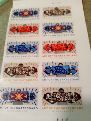 10- FOREVER US POSTAGE STAMPS.. ART OF THE SKATEBOARD 