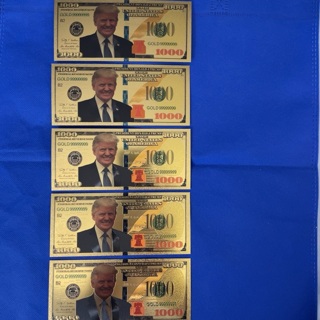 President Donald Trump colorized $1000 dollar bill gold foil banknote 