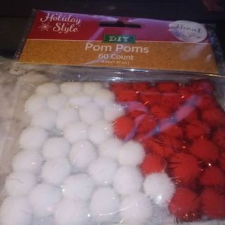 #2-New-60 Small Christmas Red and White Pom Poms