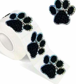 ↗️⭕(6) 1" GLITTER PAW STICKERS!! BLACK PAWS⭕