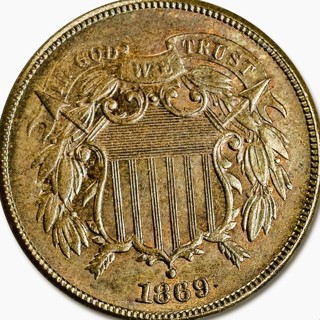 1869  2 cent, Used, Great Date, Genuine, Refundable, Insured,..