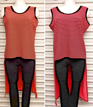 2 Plus Size Rogue Hi-Low Tank Shirt Tops 1X Pink Orange Sleeveless Striped