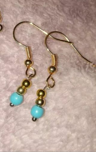 Gold and Turquoise Bead Hook Earrings