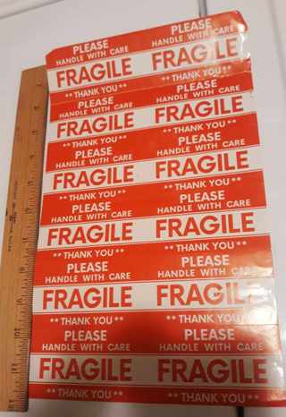 12 "FRAGILE" Stickers