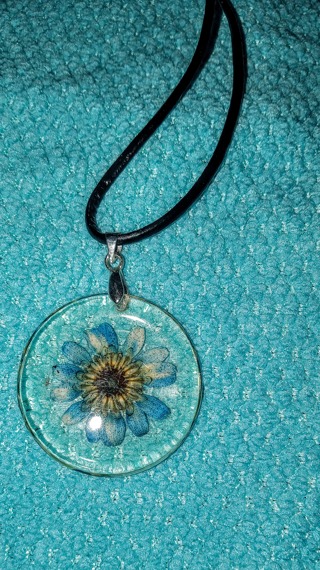 Dried blue flower necklace