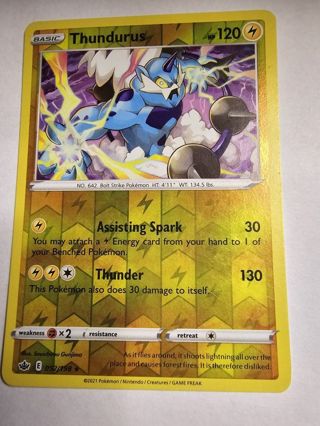 Pokemon Thundurus reverse holo rare card 052/198